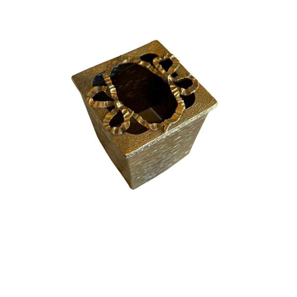 Vintage 1970s Brass Upright Tissue Box Cover Ribbon Detail